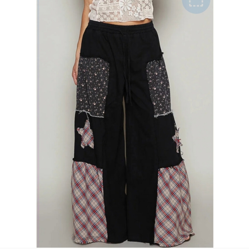 POL Drawstring Star Patch Contrast Wide Leg Pants New Size Medium - Picture 2 of 6